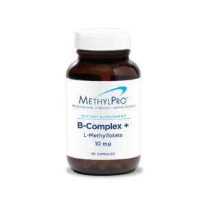 MethylPro B-Complex Plus L-Methylfolate 10 mg dietary supplement bottle, 30 capsules.