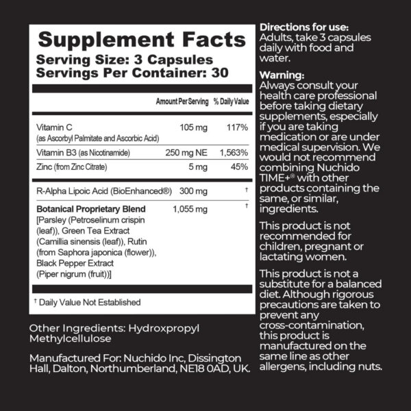 nuchido time+ nad+ supplement facts label ingredients dosage regenerize health