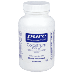 Pure Encapsulations Colostrum 40% IgG dietary supplement bottle, 90 capsules, highly concentrated immune support