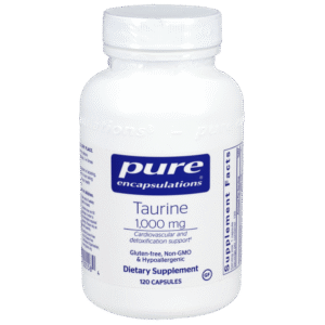 pure encapsulations taurine 1000 mg bottle 120 capsules gluten free non gmo hypoallergenic cardiovascular and detoxification support